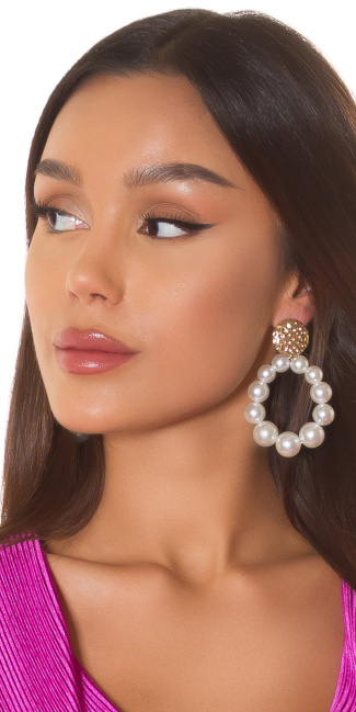 pearl look earrings White